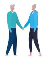 Senioren- und Mannkarikaturen mit Sportbekleidung, die Händchen hält, Vektordesign vektor