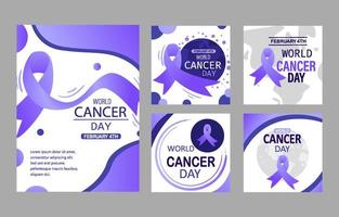 uppsättning av World Cancer Day inlägg på sociala medier vektor