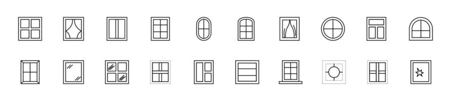 samling av tunn linje ikoner av fönster. linjär tecken och redigerbar stroke. lämplig för webb webbplatser, böcker, artiklar vektor