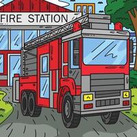 Feuerwehrmann LKW farbig Karikatur Illustration vektor