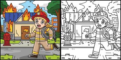 brandman och byggnad på brand illustration vektor