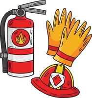 Feuerwehrmann Hut Handschuhe Feuer Feuerlöscher Clip Art vektor