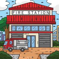brandman station färgad tecknad serie illustration vektor