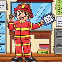 Feuerwehrmann Empfang ein Anruf farbig Karikatur vektor