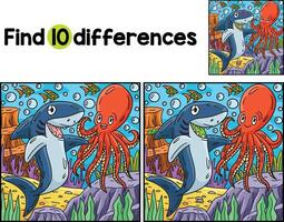 haj och bläckfisk hitta de skillnader vektor