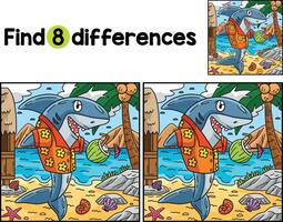 haj med tropisk dryck hitta de skillnader vektor