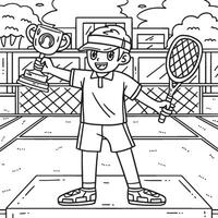 Tennis Spieler mit Trophäe Färbung Seite zum Kinder vektor