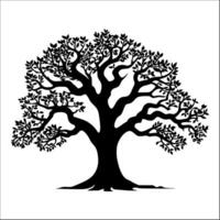 ai generiert anmutig Eiche Baum Silhouette - - Vektor Illustration isoliert auf Weiß Hintergrund
