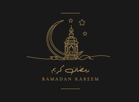 översättning ramadan kareem arabicum språk kontinuerlig linje teckning ramadan lykta med halvmåne linje konst vektor hälsning kort design