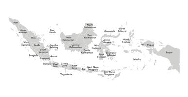 vektor isolerat illustration av förenklad administrativ Karta av Indonesien. gränser och namn av de provinser, regioner. grå silhuetter. vit översikt
