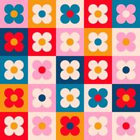 sömlös retro mönster med rosa blommor, 60-tal, hippie, retro stil, årgång färger vektor