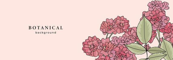 Jahrgang botanisch Banner mit Rosa Damast Rosen auf Beige Hintergrund vektor