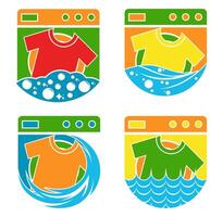 uppsättning tvätt tvättning maskin ikon design. tvätt rengöring service logotyp vektor illustration