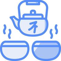gongfu te uppsättning linje fylld blå ikon vektor