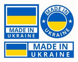 vektor uppsättning tillverkad i ukraina design produkt etiketter företag ikoner illustration