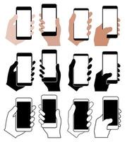 uppsättning samlingar innehav smartphones platt design mall vektor illustration