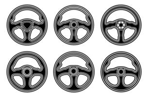 uppsättning styrning hjul svartvit ikon. bil Tillbehör design vektor illustration