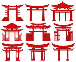 einstellen japanisch traditionell Tor Symbol Symbol. rot torii Tor Design Vektor Illustration