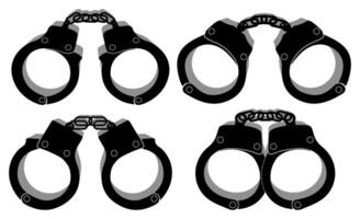 einstellen Polizei Handschellen Silhouette Symbol Symbol Vektor Illustration