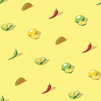 isometrisk mexikansk mat sömlös mönster på gul bakgrund vektor