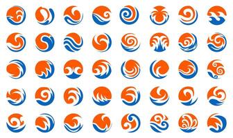 einstellen abstrakt Wasser Welle und Sonnenaufgang Logo Symbol Design Vektor Illustration