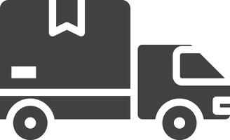 Lieferung Paket Box auf LKW, schnell Versand, Lieferung Geschäft Logo, Dropshipping, solide Vektor Symbol.