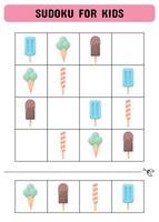 Sudoku zum Kinder mit Eis Creme. Kinder Aktivität Blatt .Spaß Sudoku Puzzle mit Eis Sahne Illustration. Kinder lehrreich Aktivität Arbeitsblatt. vektor