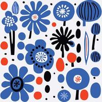 Blumen Blau und Weiß Muster Stoff, Natur inspiriert Formen, Fett gedruckt Grafik Design Elemente, gerundet Formen, Fett gedruckt primär Farben vektor