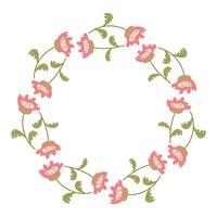 Frühling minimalistisch Blumen- Kranz mit Kopieren Raum. Hand gezeichnet Rahmen mit Rosa Blumen. eben Sommer- Dekoration Elemente zum Einladung Karten Plakate. vektor