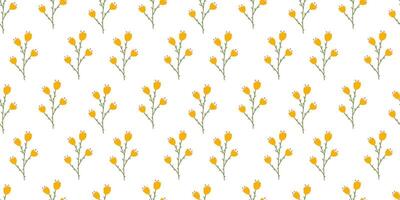 Blume nahtlos Muster auf Weiß Hintergrund. Frühling Blumen- wiederholen Design zum drucken. eben Sommer- Vektor Textur. botanisch minimalistisch Ornament. Natur Hintergrund zum Textil- und Verpackung.