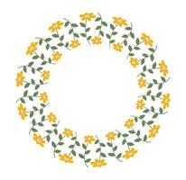 vår minimalistisk blommig krans med kopia Plats. hand dragen ram med gul blommor. platt sommar dekoration element för inbjudan kort affischer. vektor