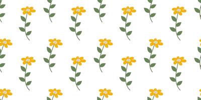 Blume nahtlos Muster auf Weiß Hintergrund. Frühling Blumen- wiederholen Design zum drucken. eben Sommer- Vektor Textur. botanisch minimalistisch Ornament. Natur Hintergrund zum Textil- und Verpackung.