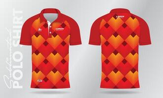 rot Polo Hemd Attrappe, Lehrmodell, Simulation Vorlage Design zum Fußball Jersey, Fußball Bausatz, Sportbekleidung. Sport Uniform im Vorderseite und zurück Sicht. Hemd Attrappe, Lehrmodell, Simulation Vektor Illustration