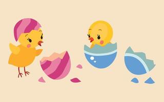 söt påsk kyckling med ägg vektor tecknad serie kort illustration