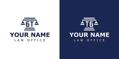 brev gt och tg Rättslig logotyp, lämplig för advokat, Rättslig, eller rättvisa med gt eller tg initialer vektor