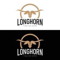 Longhorn Logo Design Jahrgang alt Stier Texas Western Land schwarz Silhouette vektor