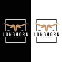 Longhorn Logo Design Jahrgang alt Stier Texas Western Land schwarz Silhouette vektor