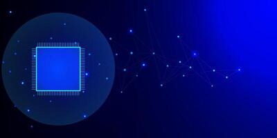 futuristisch Mikrochip mit verbinden Punkte und Linien. künstlich Intelligenz und Digital hoch Computer Technologie Konzept auf Blau Hintergrund. Vektor Illustration.