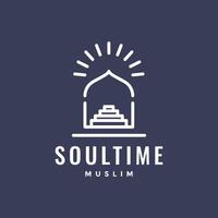 beten Zeit Muslim Kuppel Moschee Treppe scheinen minimal Linie Stil Logo Design Vektor Symbol Illustration