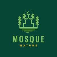 Muslim Platz beten jeder wo Wald Moschee Kuppel Linie minimal Logo Design Vektor Symbol Illustration