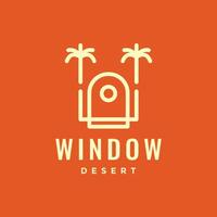 Fenster mit Kokosnuss Baum und Palme einfach geometrisch Linie minimal Logo Design Vektor Symbol Illustration