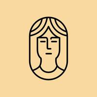 kvinna porträtt lång hår skönhet feminin avrundad rader enkel stil minimalistisk klistermärke maskot logotyp design vektor ikon illustration