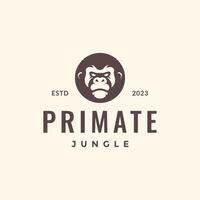 Primas Gorilla Porträt Tierwelt Tier einfach Stil Hipster Jahrgang Maskottchen Charakter Logo Design Vektor Symbol Illustration