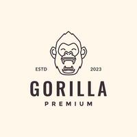 primat gorilla porträtt ryta vilda djur och växter fä linje stil hipster årgång maskot karaktär logotyp design vektor ikon illustration