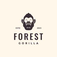 Primas Gorilla Porträt brüllen Tierwelt Tier Hipster Jahrgang Maskottchen Charakter Logo Design Vektor Symbol Illustration