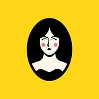 skön ansikte porträtt kvinna feminin svart hår rena maskot modern färgrik oval enkel logotyp design vektor ikon illustration