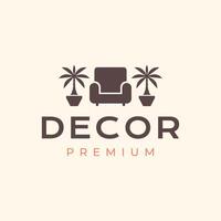 fåtölj med vas kastruller växt dekorativ rum interiör möbel minimalistisk enkel logotyp design vektor ikon illustration