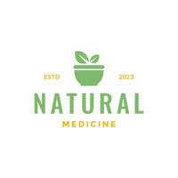 ört- natur medicin skål traditionell löv färgrik logotyp design vektor ikon illustration