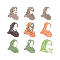 skönhet kvinna muslim bär slöja mode samling uppsättning maskot karaktär färgrik modern logotyp design vektor ikon illustration