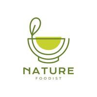 naturlig kök skål löv linje stil hälsa naturlig soppa vegetabiliska minimal logotyp design vektor ikon illustration